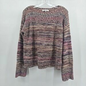 LOFT Womens Space Dye Knit Sweater Purple Pink Multi Crew Neck Pullover Size M